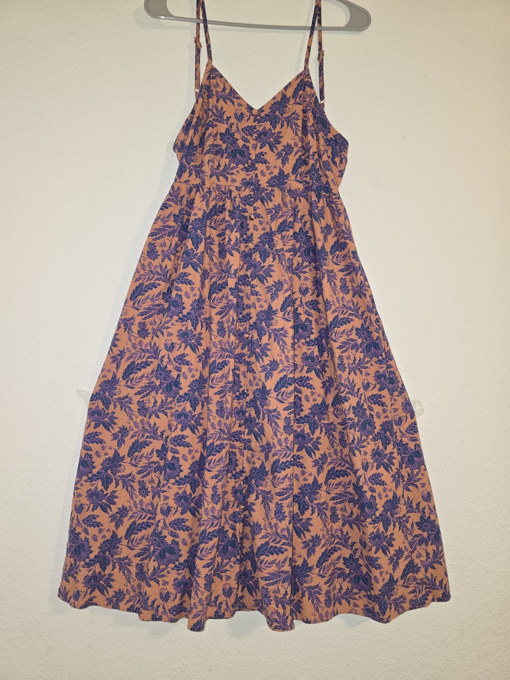 Universal Thread Orange Maxi Dress with Blue Floral Print
